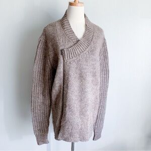 All Saints alpaca wool zip front wrap chunky knit cardigan beige size small